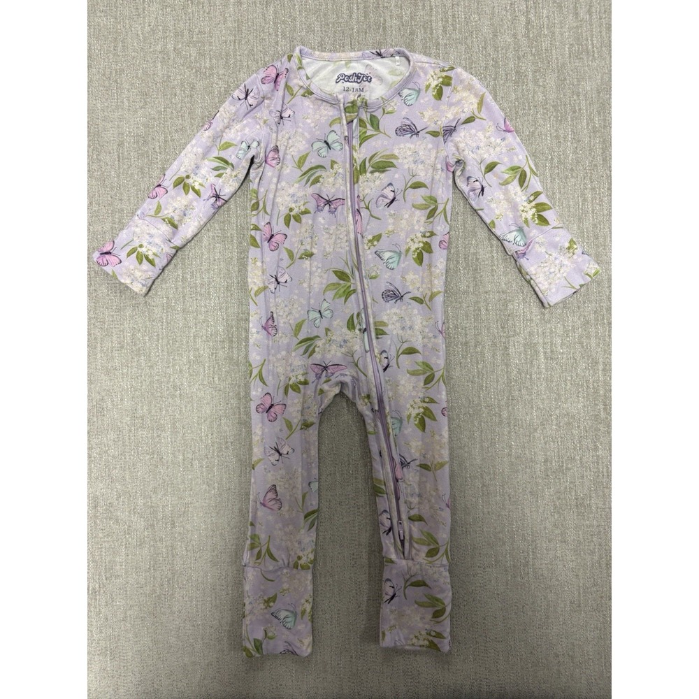 Posh Tot Purple Butterfly / Floral Bamboo Pajama Zippy Size 12-18 Months